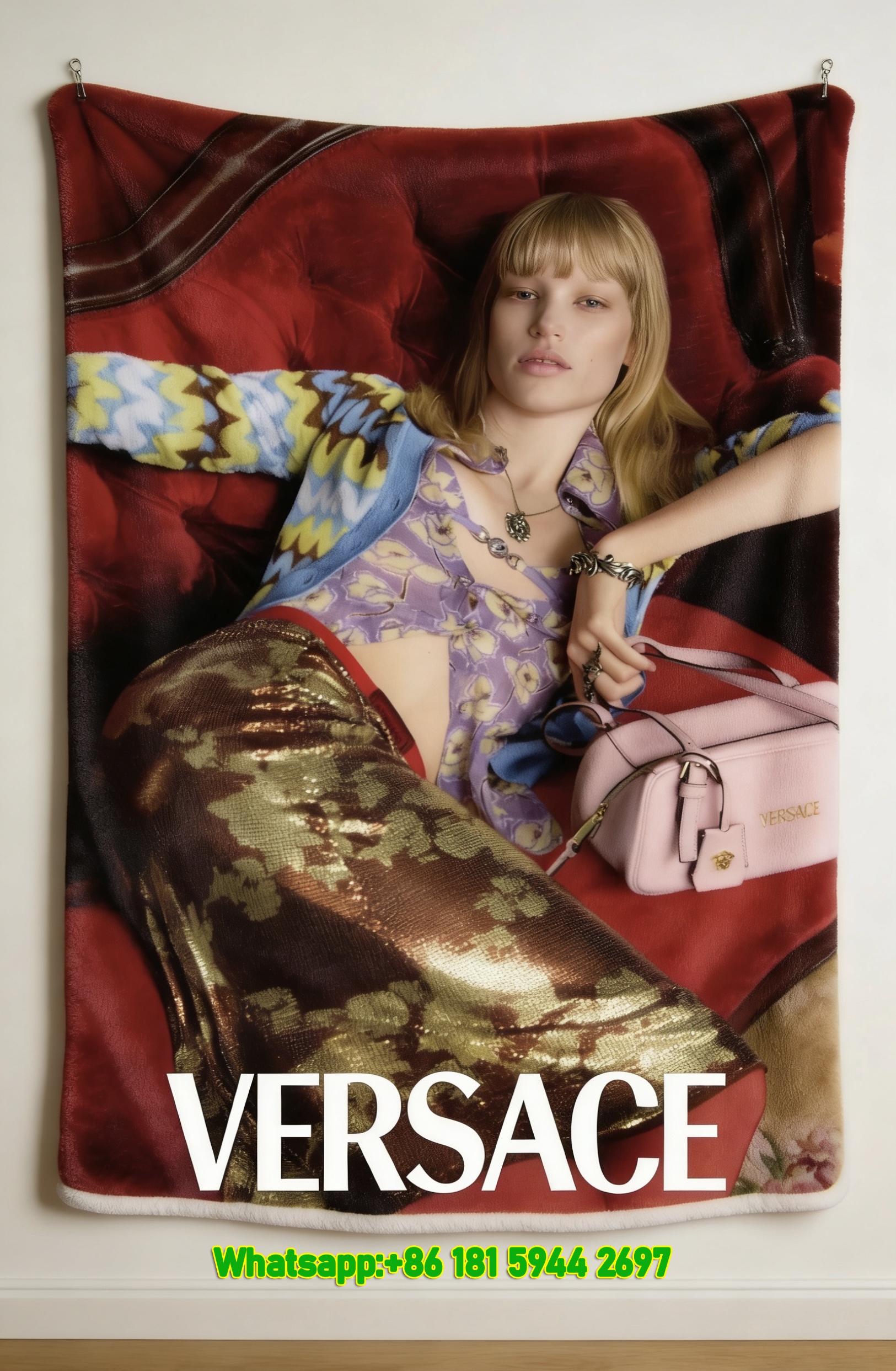 Versace Luxury Fashion Runway Print Flannel Throw Blanket Vibrant Red Pink and Gold Sofa Cover Blanket IMG_1541